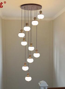 loft楼梯吊灯新中式简约别墅复式楼环形旋转长吊灯餐厅灯具8089