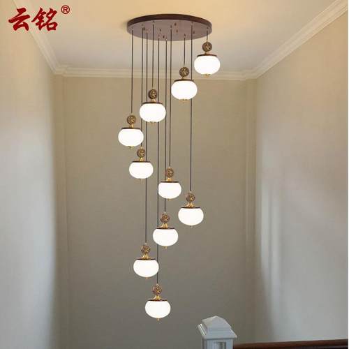 loft楼梯吊灯新中式简约别墅复式楼环形旋转长吊灯餐厅灯具8089