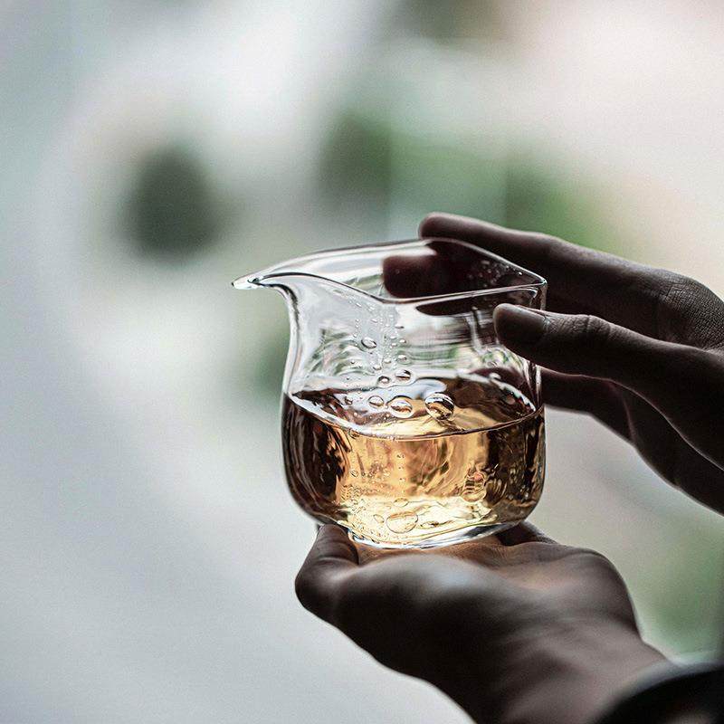 饴山琉璃公道杯手工创意气泡玻璃公杯四方茶海家用分茶器茶道配件