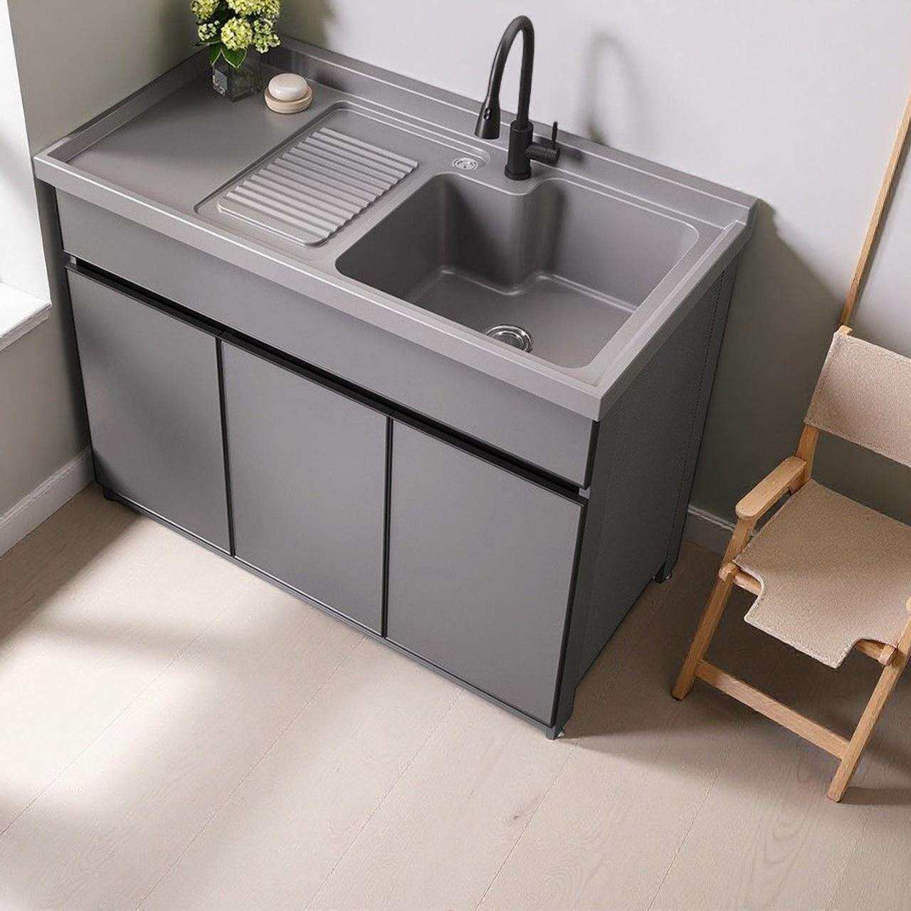 太空铝阳台洗衣柜一体盆柜带搓衣板阳台洗手洗衣台盆洗衣池组合柜