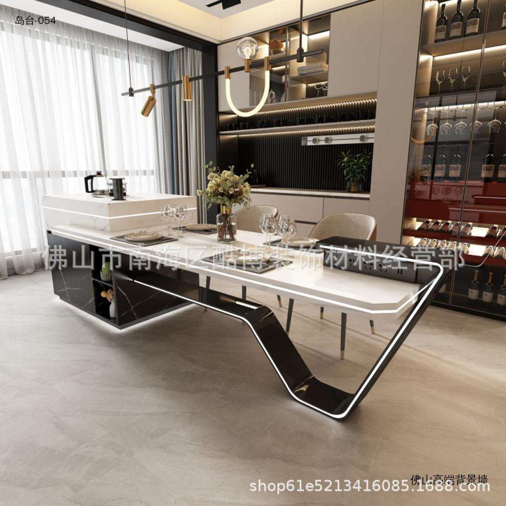 岛台餐桌一体家用可伸缩高级倒台岩板导台加餐桌开放式厨房岛台柜