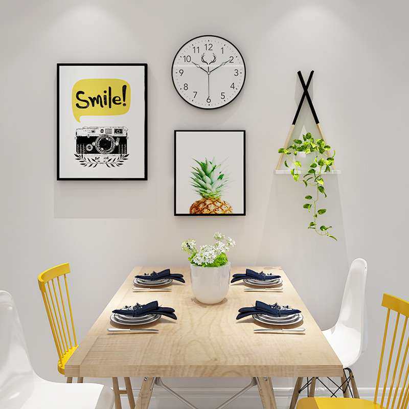 客厅风景现代装饰画餐厅墙上装油画布画框组合带钟表