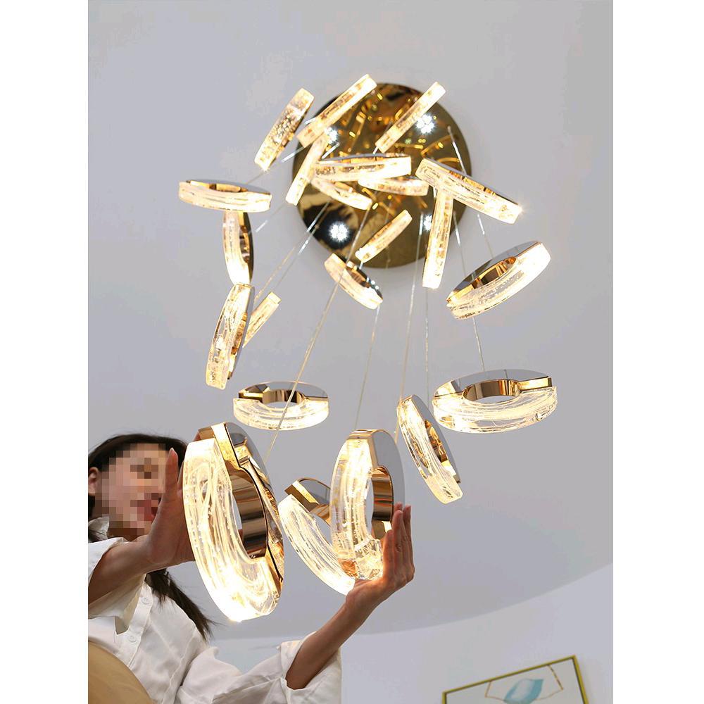旋转loft公寓别墅旋转挑高楼梯吊灯新款C形轻奢复式楼吊灯