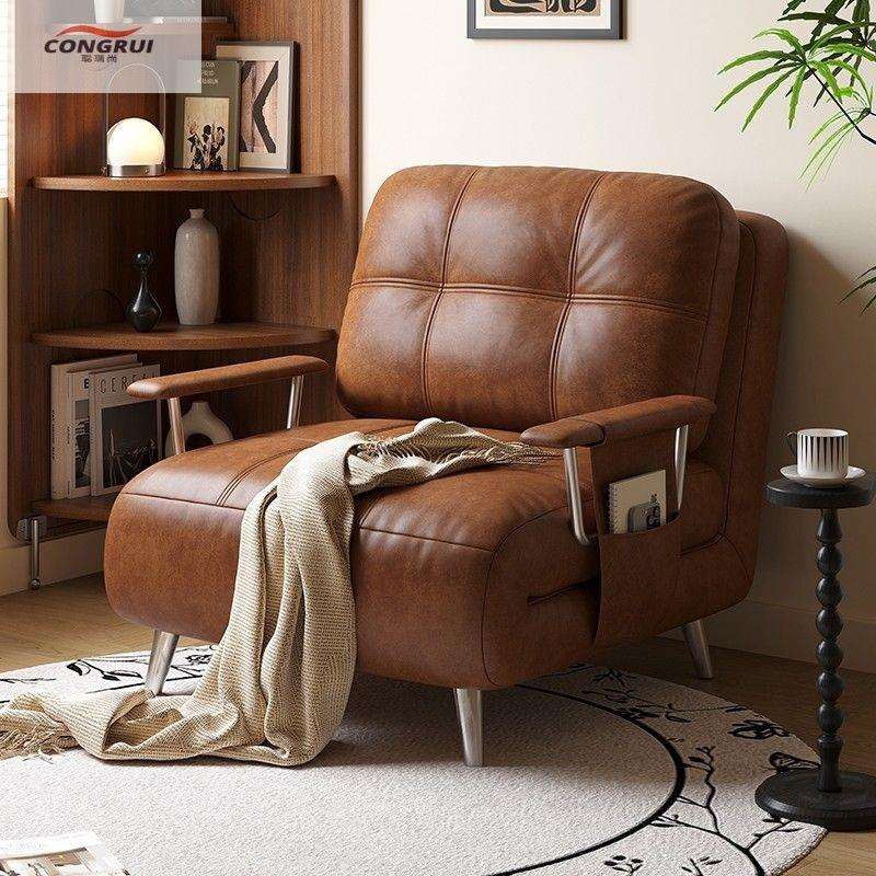 聪瑞尚折叠沙发床两用储物2025新款复古小户型伸缩午休皮艺沙发