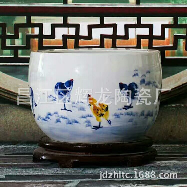 创意陶瓷工艺品鱼缸粉彩陶瓷荷花缸大缸青花山水缸批发