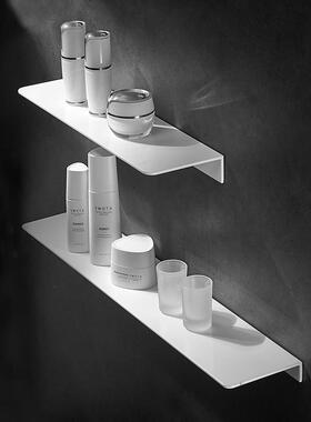 白色免打孔浴室置物架卫生间镜前一字隔板淋浴房收纳架墙上奶油风