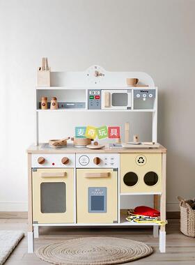 kienvy木质厨房煮饭玩具套装儿童仿真过家家烧菜灶台带菜板厨具