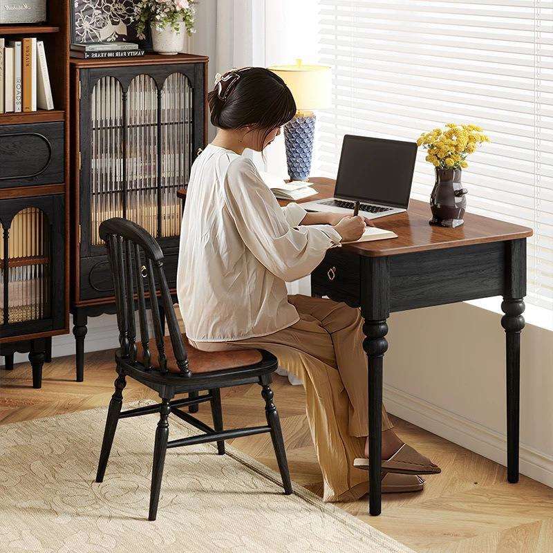 法式复古实木书桌小户型书房电脑桌卧室美式家用办公桌学生写字