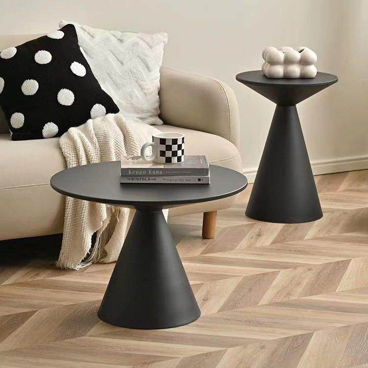 茶几客厅家用小户型轻奢现代简约网红圆形沙发边几极简黑色小桌子