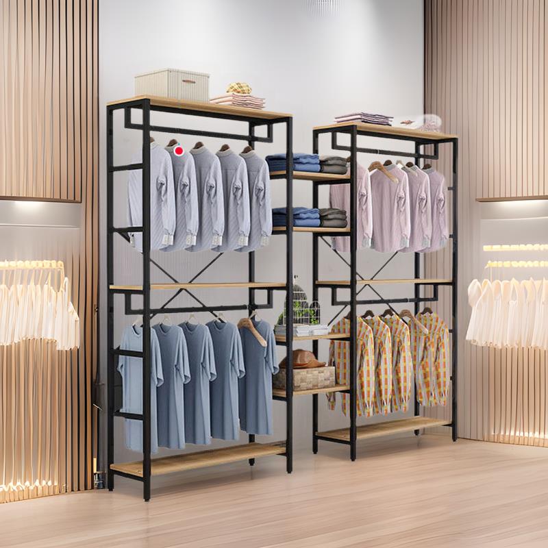 服装店衣帽架客厅卧室落地式双层挂衣架商场男女装多层展示架