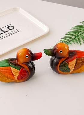 可爱中式鸳鸯木质鸭子摆件装饰品室内卧室房间摆设韩式复古