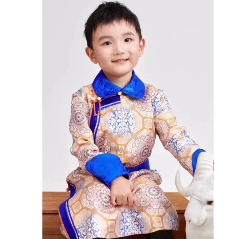 儿童蒙古袍男孩少数民族舞蹈表演出服蒙古族传统长袍童装蒙古服