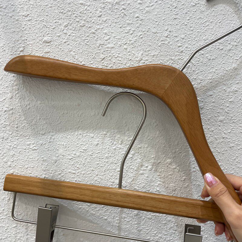 衣架服装店专用防滑无痕榉木衣撑裤夹胡桃色实木防掉高档木质裤架