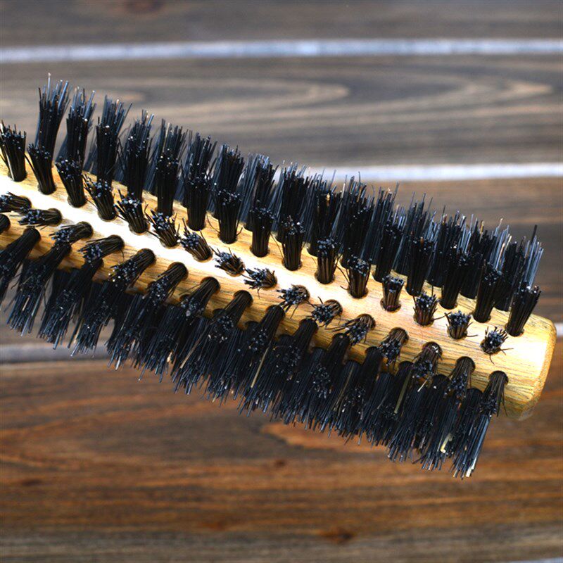 天然绿檀木猪鬃毛梳卷发梳子滚梳女用吹直发梨花头造型梳圆筒梳子