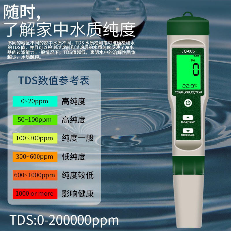 10合1水质检测笔PH/TDS/EC/盐度/SG/ORP/富氢/电阻率/温度/营养液