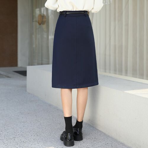 小个子TR西装面料半身裙女2024新款高腰显瘦职业工作a字过膝中裙