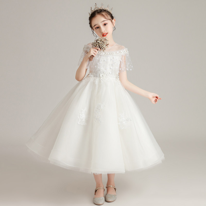 儿童礼服公主裙洋气白色女童白纱裙小女孩钢琴表演花童婚纱夏季女