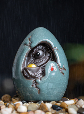 创意龙蛋陶瓷招财茶宠可养恐龙蛋家居办公室桌面装饰工艺品摆饰