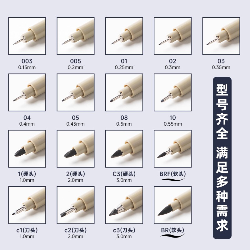 针管笔美术专用勾线笔绘画简笔画漫画笔描线笔墨线小学生软头手绘