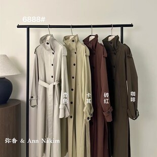 弥香竖领复古单排垂感风衣女中长款外套卡其色宽松小个子大衣高级