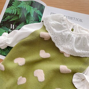 女童纯棉白色打底衫宝宝长袖T恤中大儿童百搭花边领上衣春秋新款