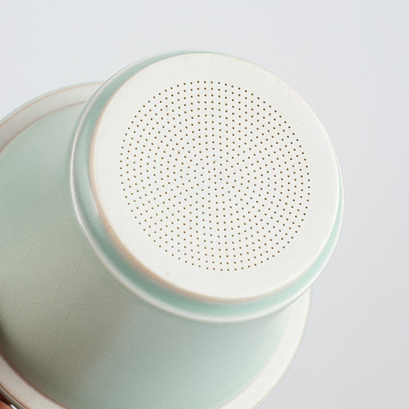 天青汝窑茶杯办公室专用个人泡茶杯陶瓷茶水分离办公杯子礼品礼盒