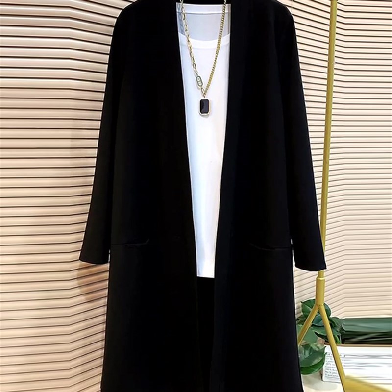 胖mm2023春季新款大码女装时尚显瘦罗马棉中长款外套垂感开衫上衣