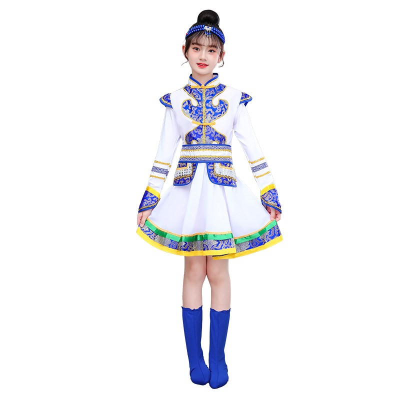 新款蒙古少儿演出服儿童蒙族女童筷子舞蹈服幼儿蒙古舞服装纱裙