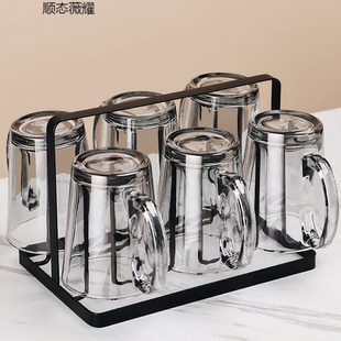 手喝水杯子杯架耐高温家用 玻璃杯子水杯茶杯家庭客厅待客带把套装