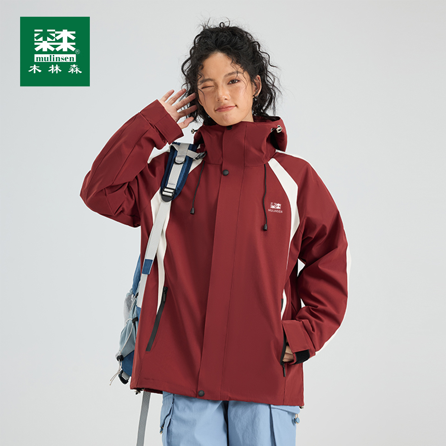 木林森男女三合一防风防水冲锋衣