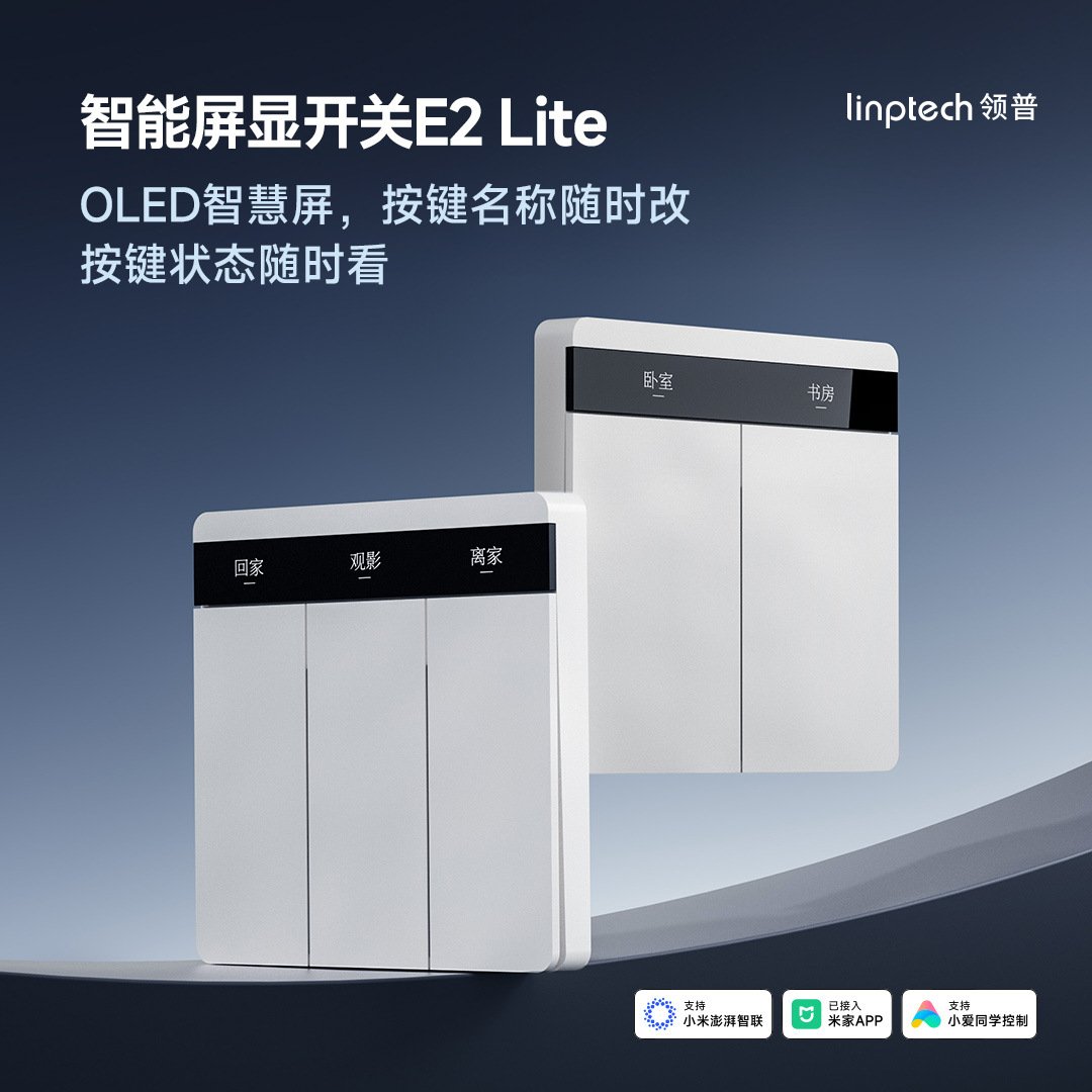领普linptech 智能屏显开关E2 Lite 高清OLED自定义按键 智控开关