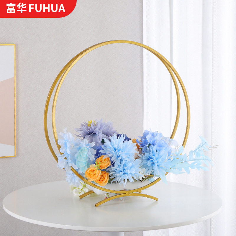 婚庆道具铁艺圆形花架花篮绢花路引婚礼酒店桌花摆件吊顶圆环花器