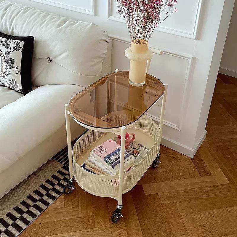 简约现代客厅沙发小边几卧室高级床头茶几奶油风可移动小推车茶几