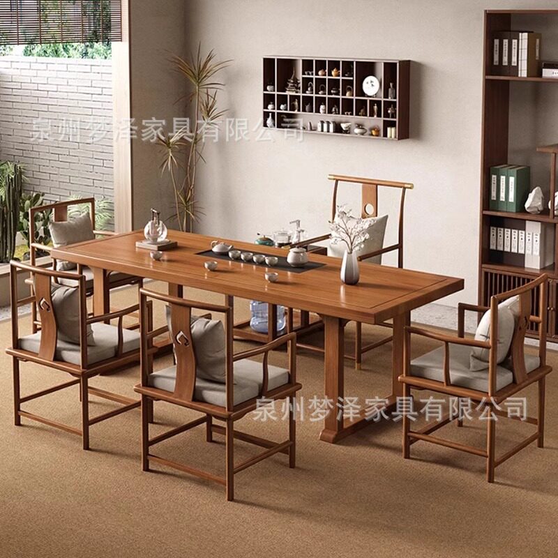 实木乌金石一体茶水台茶桌椅