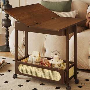 中古风客厅简易推车小型迷你可折叠茶几沙发旁边置物架子移动带轮