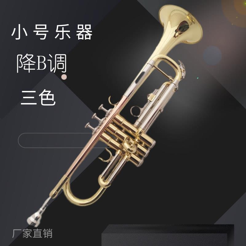 销售铜管吹奏降B调小号乐器哈麦伦三色小号漆金三音小号乐器