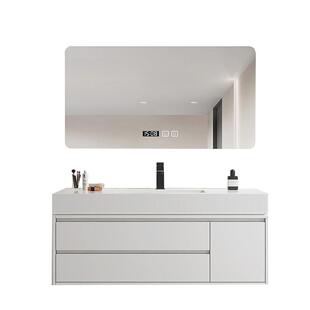 现代简约白色岩板一体盆浴室柜组合智能镜柜卫生间洗漱台橡木