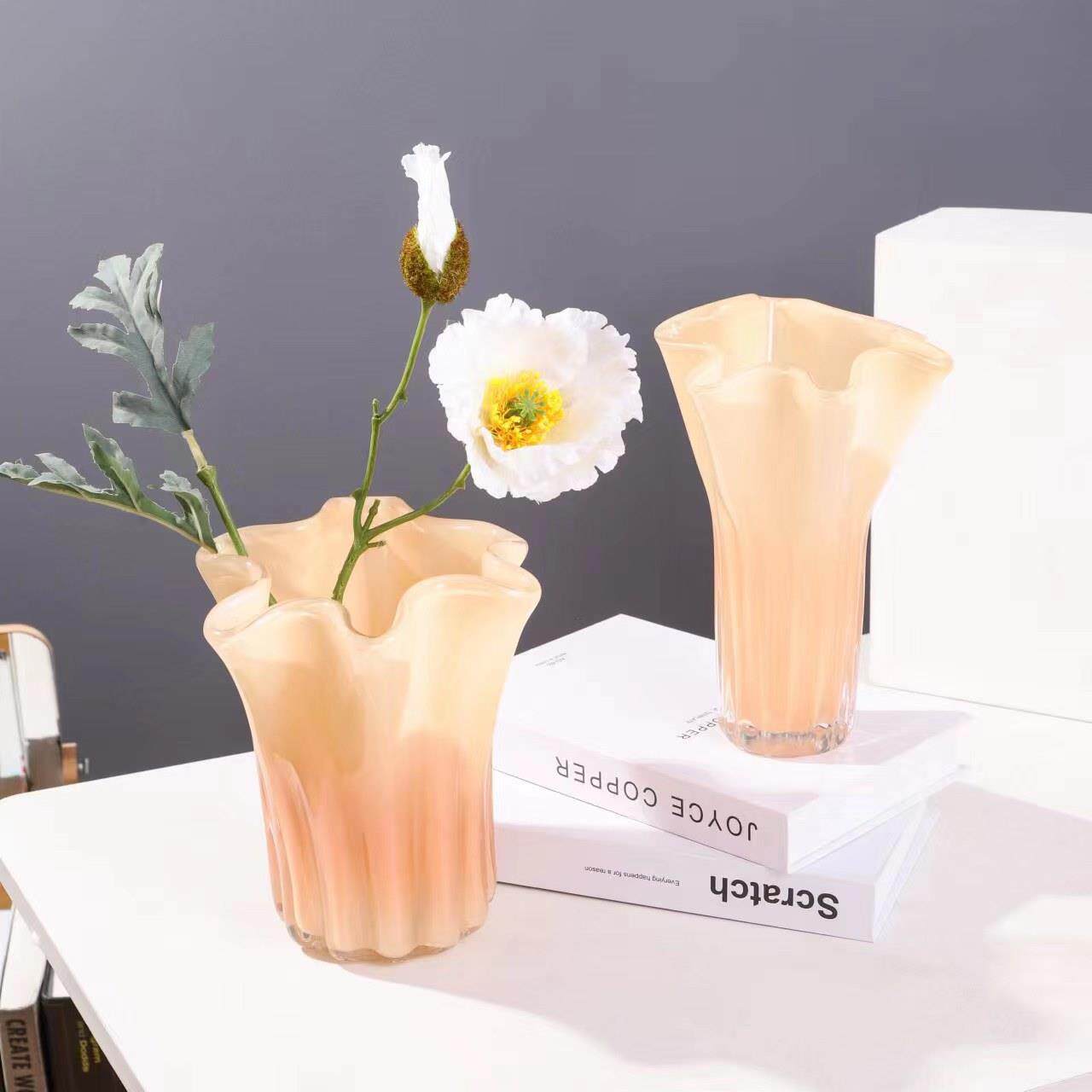 北欧创意插花摆件纯手工吹制玻璃白菜花瓶家居装饰品琉璃花瓶摆设
