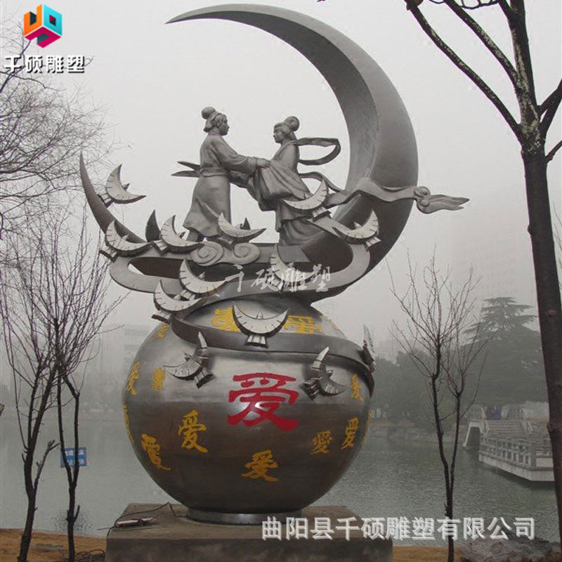制作不锈钢人物雕塑牛郎织女爱情主题大型户外广场景观装饰摆件