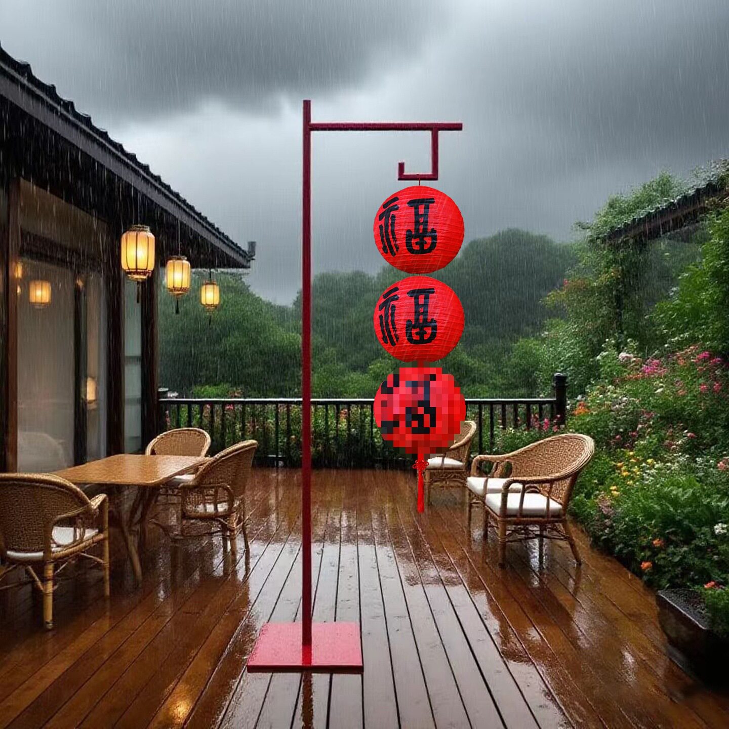 2025新款户外防晒福字灯笼串引路落地展示架子灯笼杆道具摆件