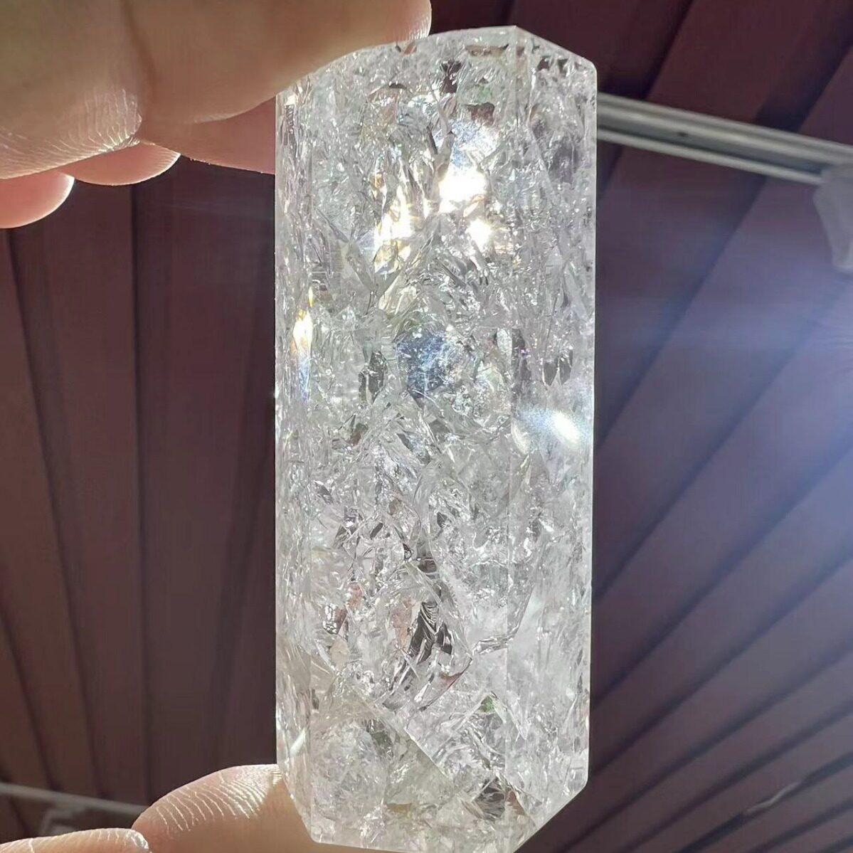 天然白水晶爆花柱居家装饰摆件