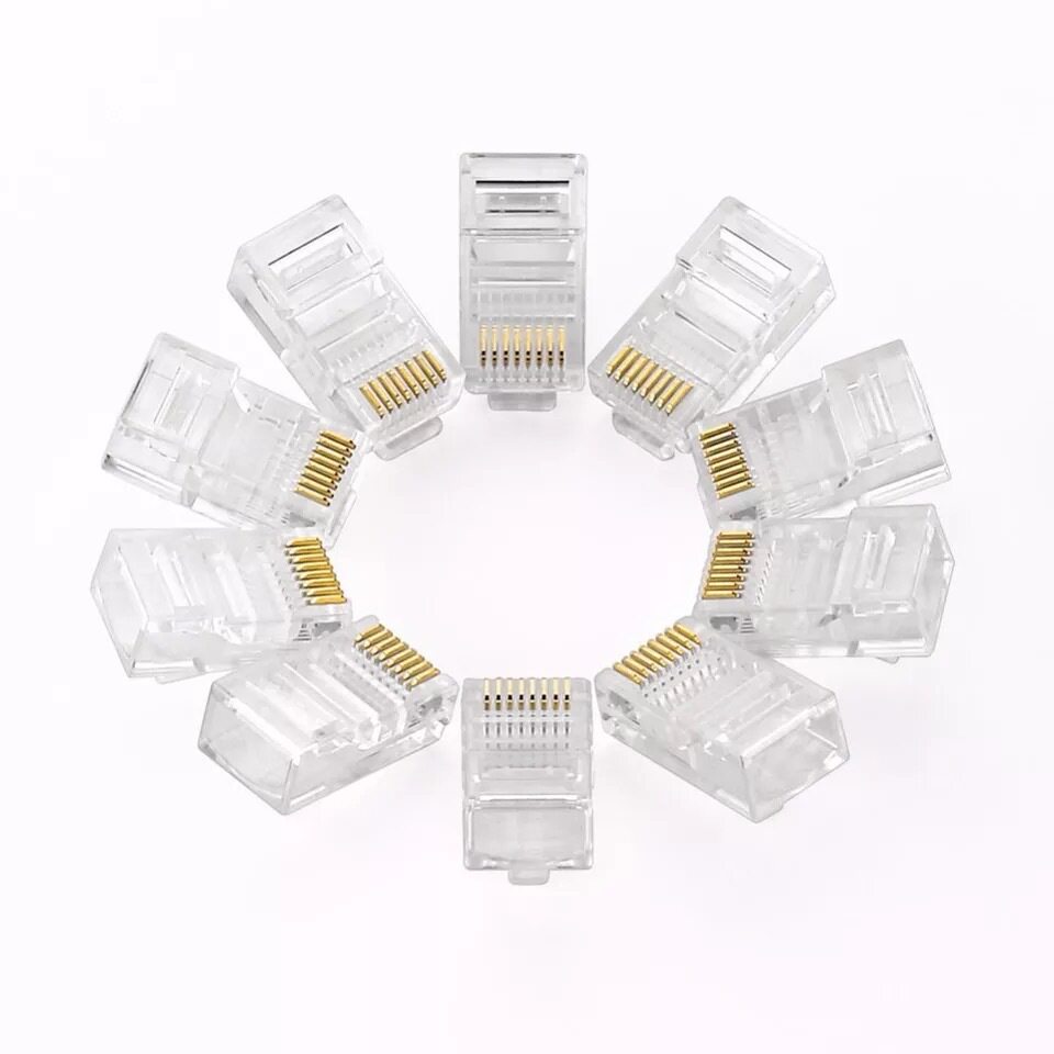 超五类网络工程8芯水晶头足1000个镀金RJ458P8C三叉铜片1U3U