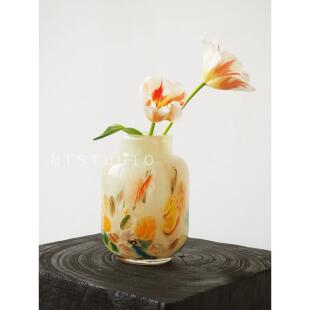 NTSTUDIO | 北欧彩点琉璃花瓶中古简约水养插花餐厅桌面装饰摆件