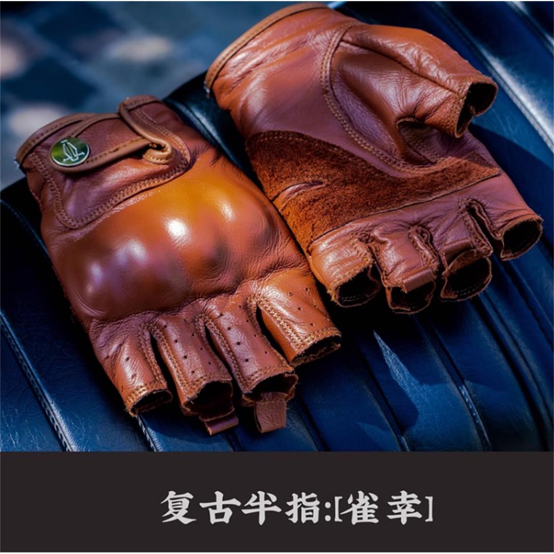 现货MR MOTOR魔头先生摩托车夏季透气男女舒适防摔真皮半指手套