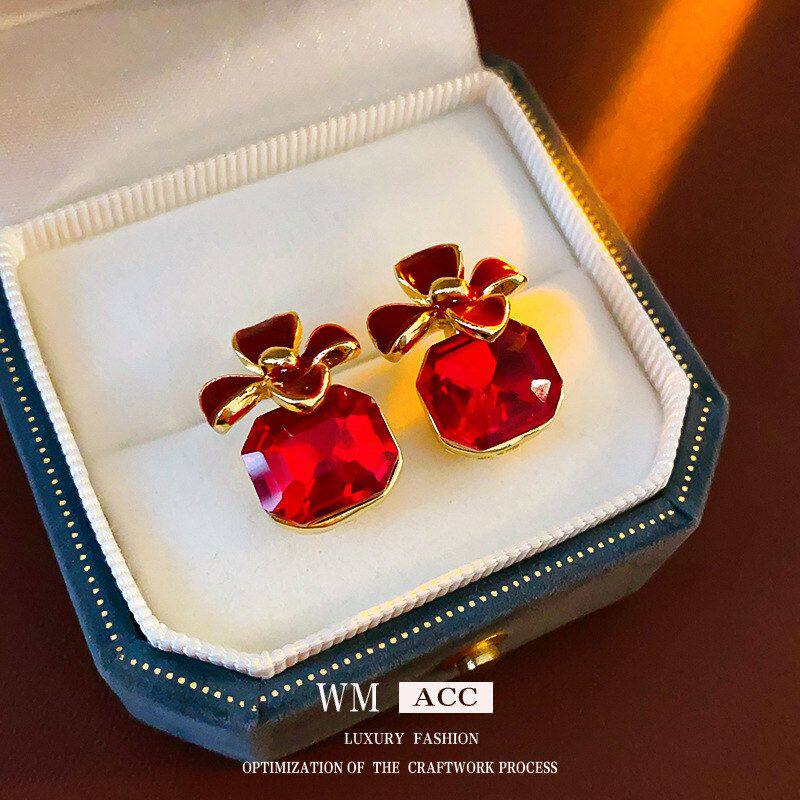 镶钻vintage百搭小众耳环高级感耳钉中古正方形银针花朵轻奢耳饰