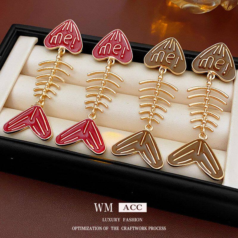 银针欧美时尚耳饰高级感字母简约夸张鱼骨头小众个性耳钉耳环百搭