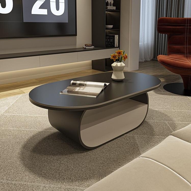 中古风岩板茶几客厅家用轻奢现代简约小户型椭圆形极简艺术高级感