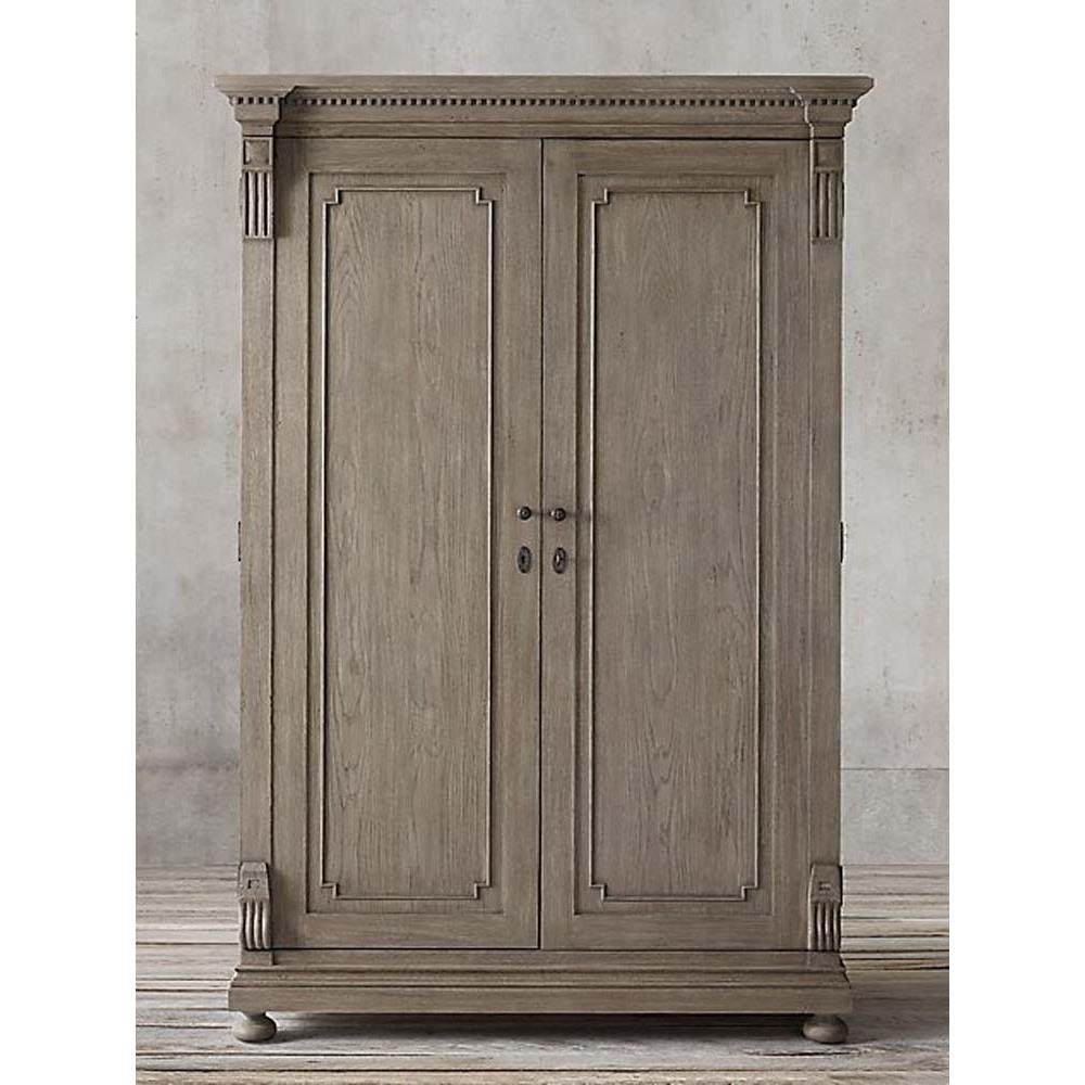 外贸出口RH美式实木衣柜双开门衣橱法式复古橡木卧室小户型家具