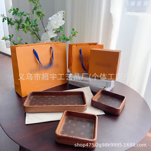 木盘胡桃木方钵果盘创意收纳甜点盘方形可堆叠水果盘家用实木托盘