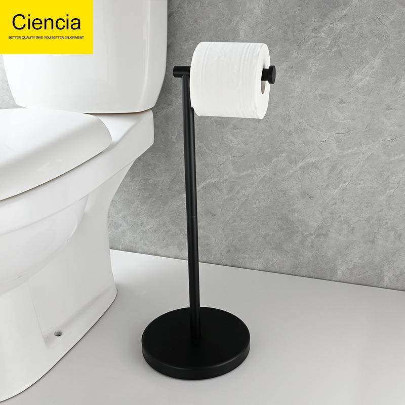 不锈钢卫生间卷纸架浴室圆形底座落地厕纸架免打孔创意立式纸巾架